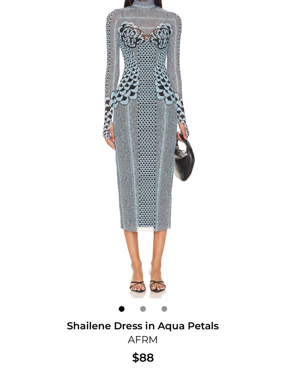 AFRM Shailene Long-Sleeve Aqua Petal-Pattern Midi Dress